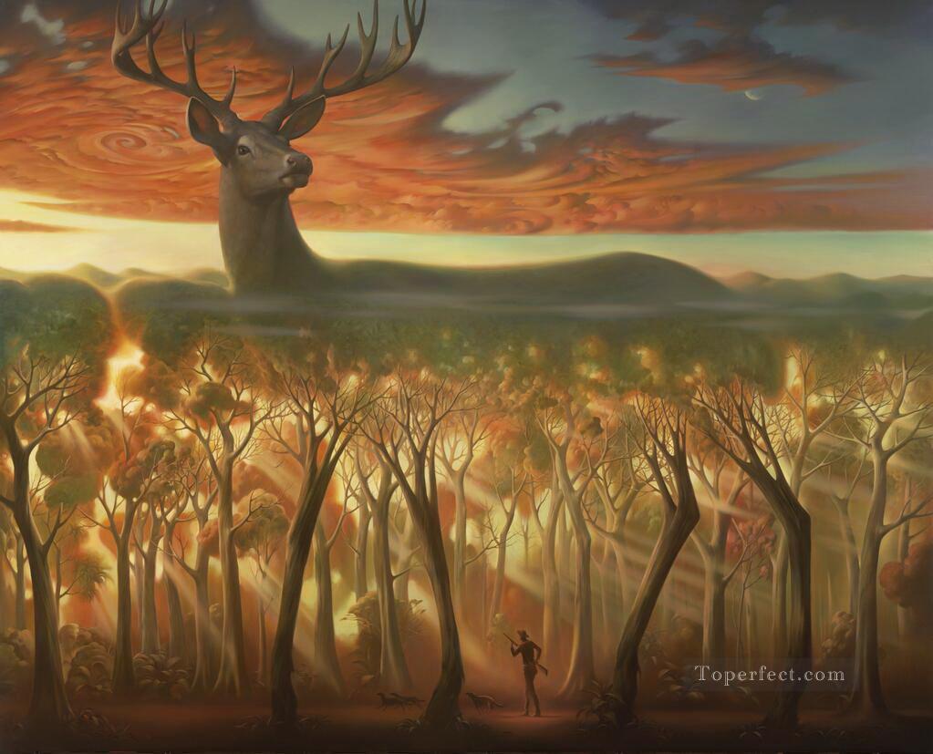 detrás de los árboles surrealismo caza de ciervos Pintura al óleo